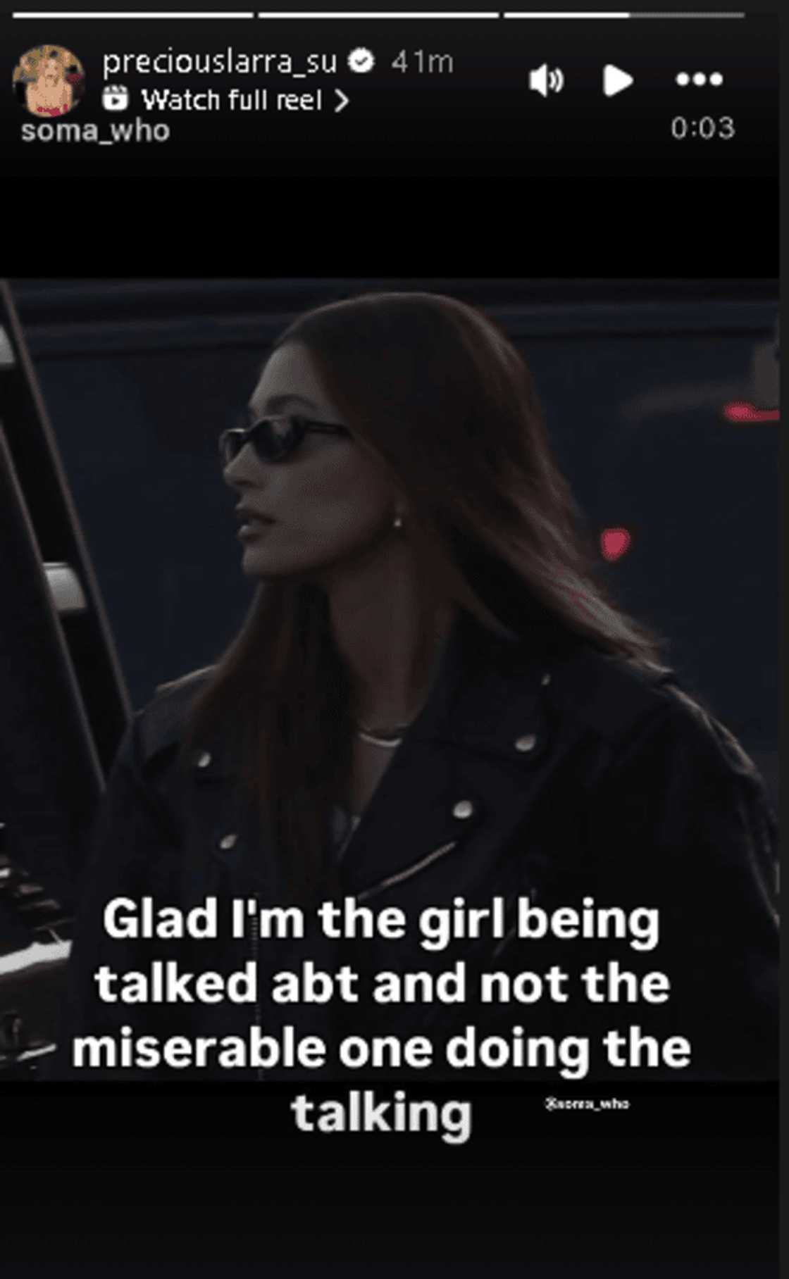 Precious Lara Su: "'Glad I'm the girl being talked abt and not the miserable one doing the talking" Precious Lara Su: "'Glad I'm the girl being talked abt and not the miserable one doing the talking"