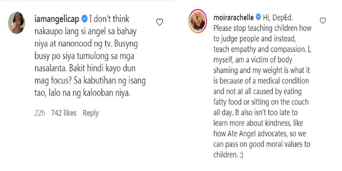 Moira Dela Torre, Angelica Panganiban react to module “body-shaming” Angel Locsin