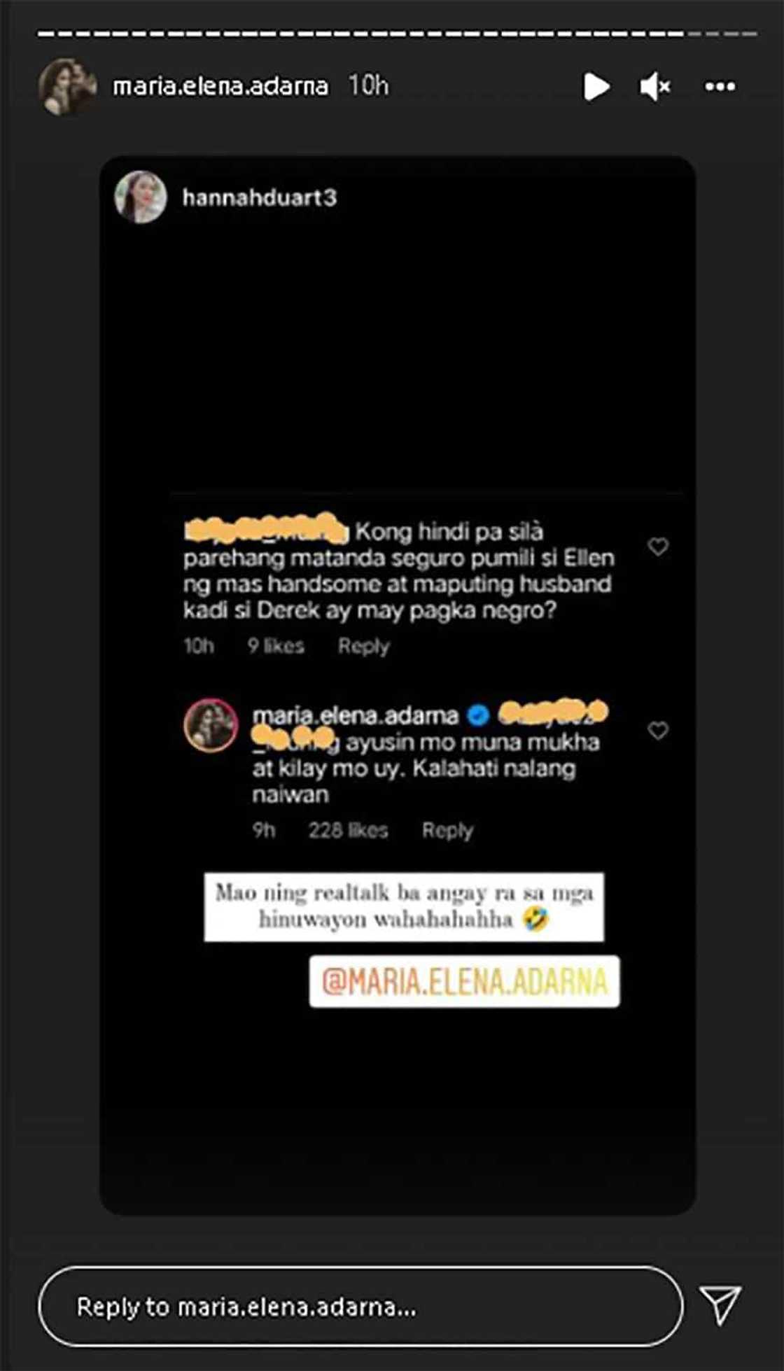 Niresbakan ng bonggang-bongga ni Ellen Adarna ang basher ni Derek Ramsay Niresbakan ng bonggang-bongga ni Ellen Adarna ang basher ni Derek Ramsay