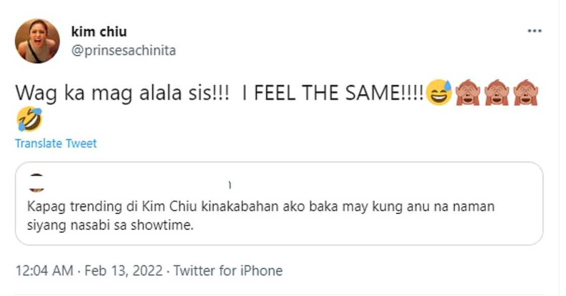 Kim Chiu, sinagot ang netizen na nagsabing kinakabahan ito pag trending siya sa Twitter: "I feel the same"