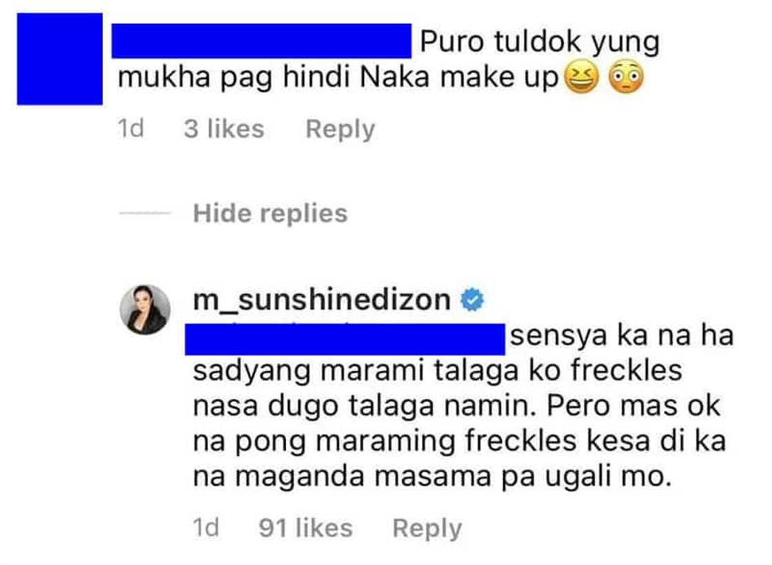 Sunshine Dizon, swak na swak ang resbak: “Mas okay maraming freckles kesa di na maganda, masama pa ugali” Sunshine Dizon, swak na swak ang resbak: “Mas okay maraming freckles kesa di na maganda, masama pa ugali”