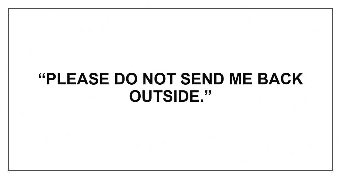 “Please do not send me back outside.”
