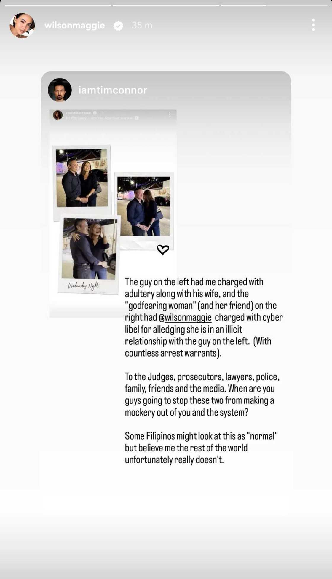 Maggie Wilson, ni-repost sa IG story niya ang picture nina Victor Consunji at Rachel Carrasco Maggie Wilson, ni-repost sa IG story niya ang picture nina Victor Consunji at Rachel Carrasco