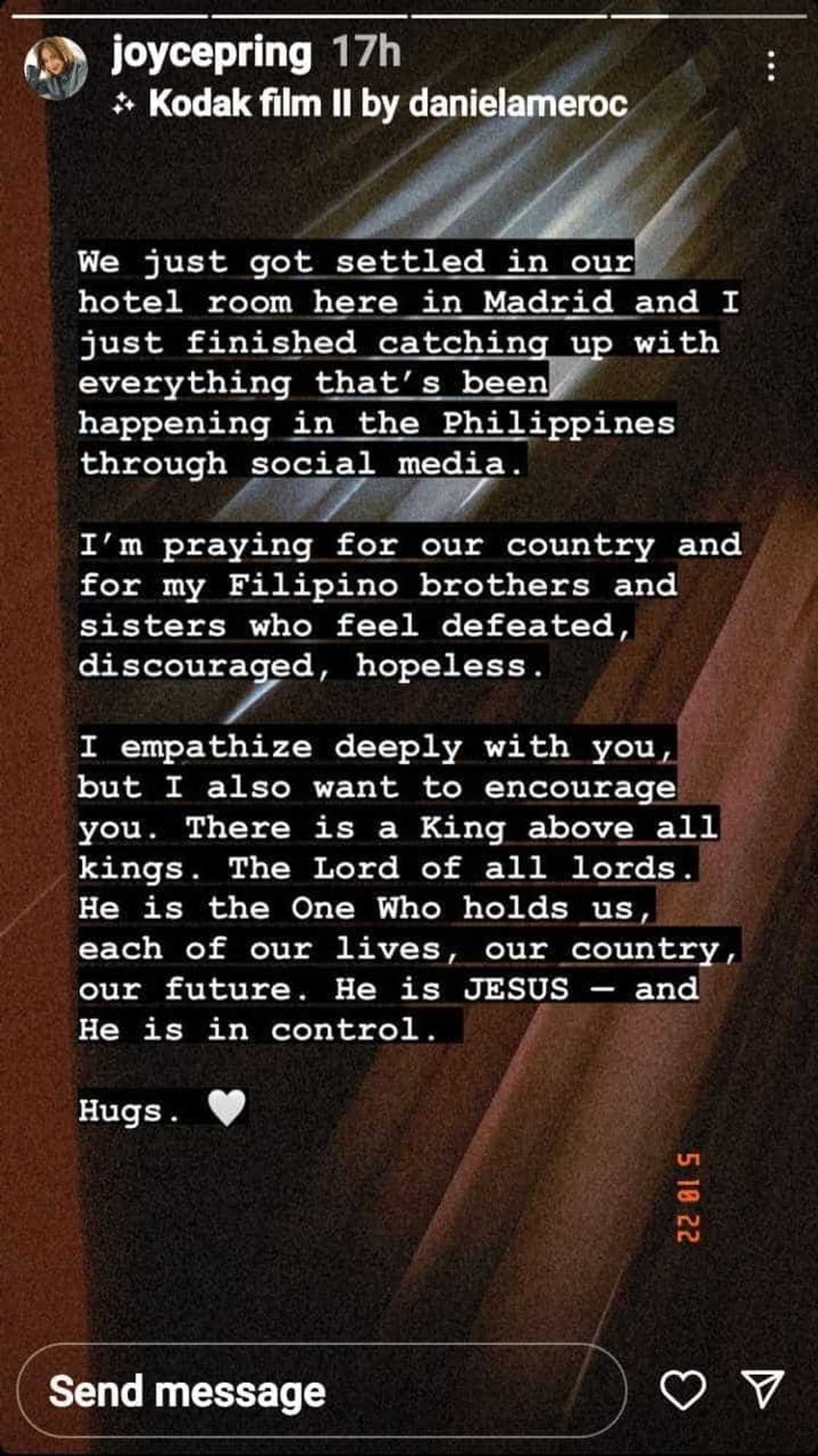 Joyce Pring pens optimistic message to Filipinos “who feel defeated, discouraged, hopeless” Joyce Pring pens optimistic message to Filipinos “who feel defeated, discouraged, hopeless”