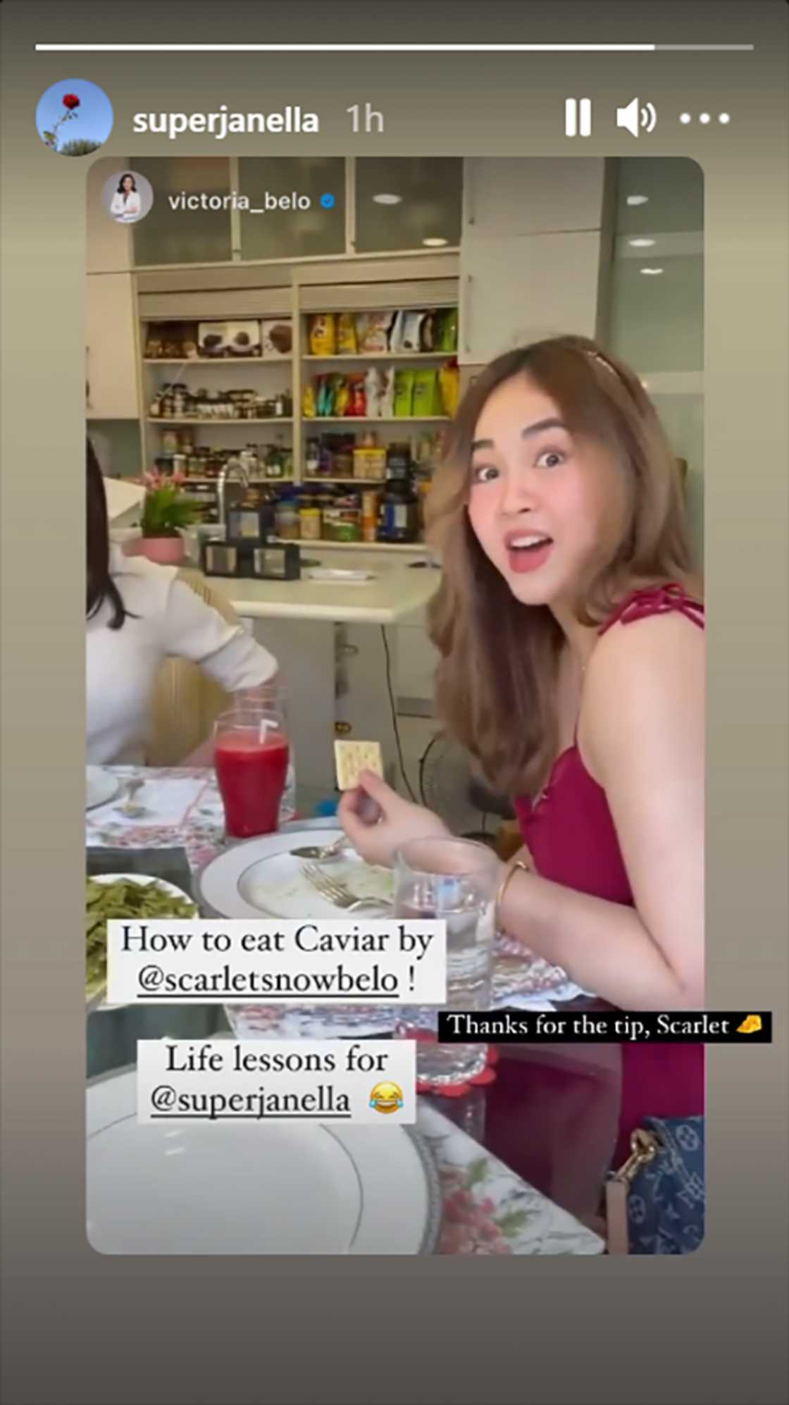 Janella Salvador gets a tip from Scarlet Snow Belo on how to eat caviar Janella Salvador gets a tip from Scarlet Snow Belo on how to eat caviar
