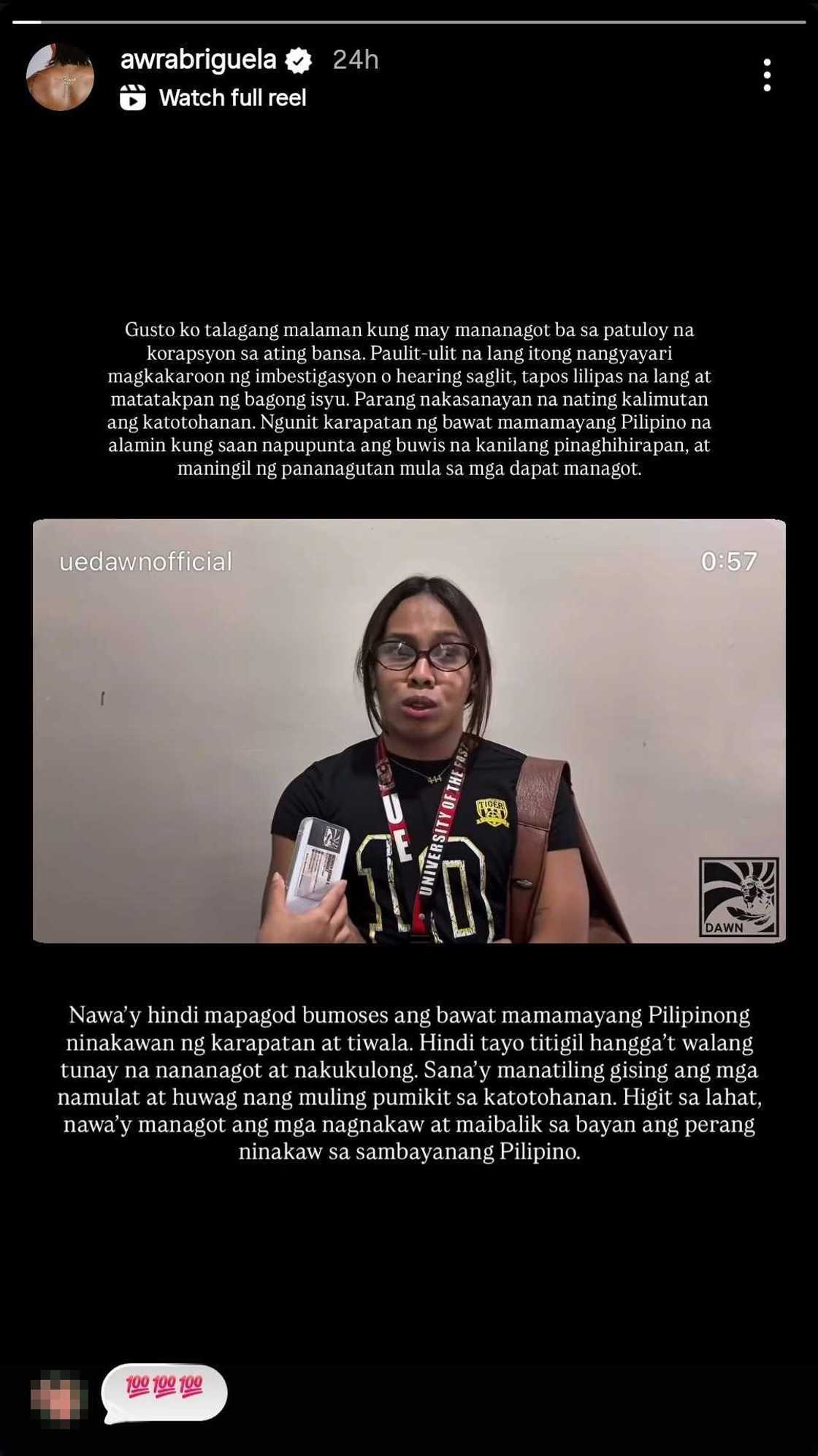 Awra Briguela takes a stand in latest post; calls out corruption in the country Awra Briguela takes a stand in latest post; calls out corruption in the country