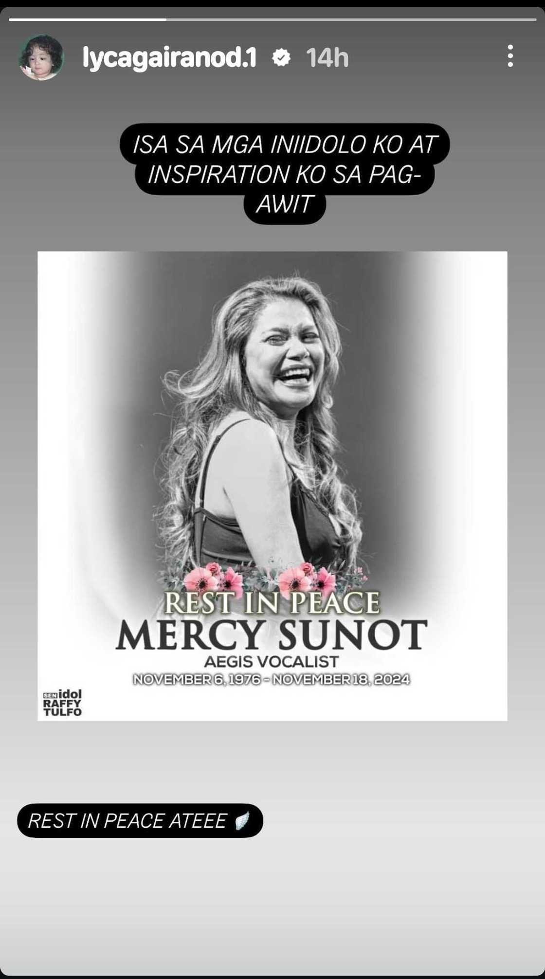 Lyca Gairanod, nag-react sa pagpanaw Mercy Sunot ng Aegis