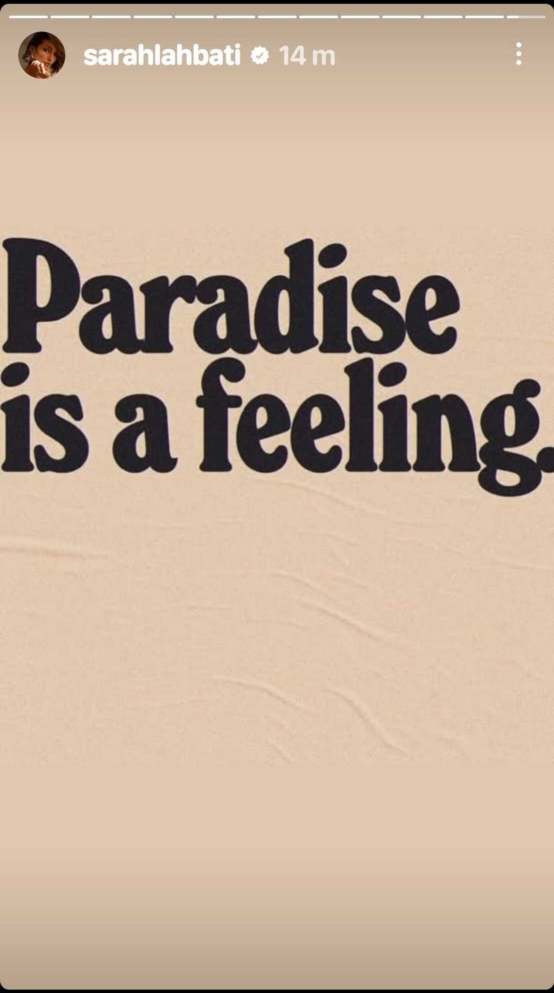 Sarah Lahbati shares meaningful quote card with topic about “paradise” Sarah Lahbati shares meaningful quote card with topic about “paradise”