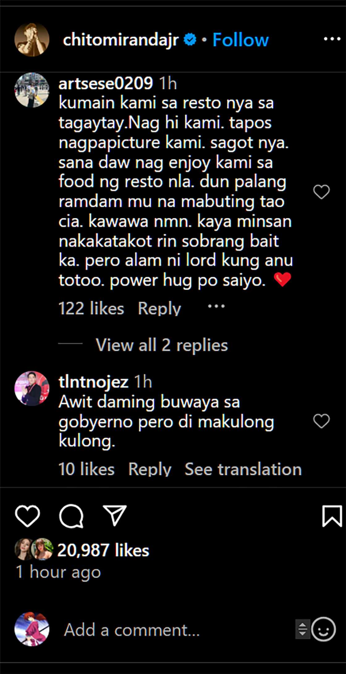 Neri, Chito Miranda, nakatanggap malawakang suporta mula netizens: “Ramdam mu na mabuting tao siya” Neri, Chito Miranda, nakatanggap malawakang suporta mula netizens: “Ramdam mu na mabuting tao siya”