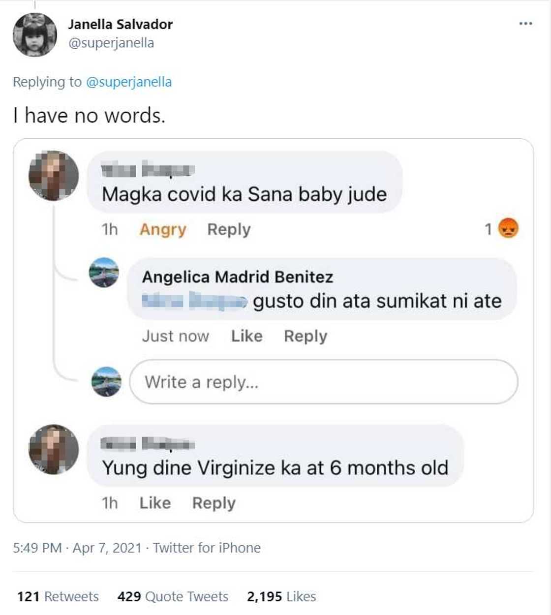 Janella Salvador slams netizen wishing her son gets COVID-19 Janella Salvador slams netizen wishing her son gets COVID-19