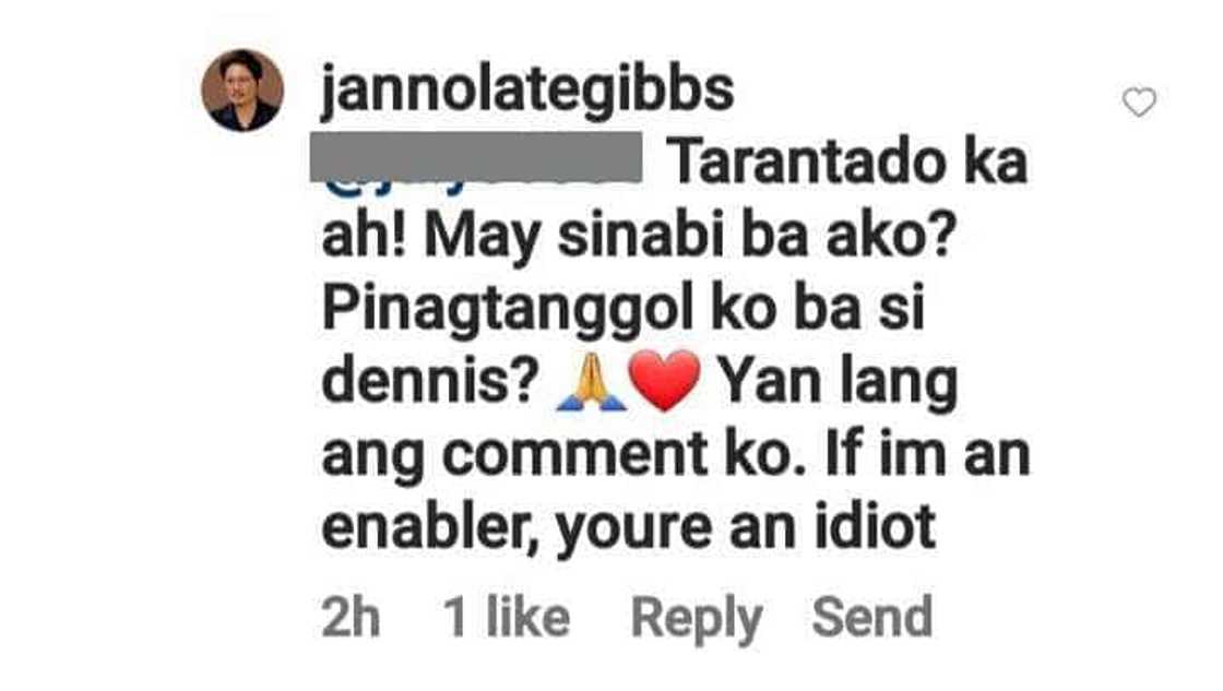 Janno Gibbs responds to bashers of his comment on Dennis Padilla's post: “Pinagtanggol ko ba” Janno Gibbs responds to bashers of his comment on Dennis Padilla's post: “Pinagtanggol ko ba”