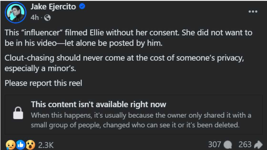 Jake Ejercito, umalma sa influencer na nag-video kay Ellie na wala umanong consent Jake Ejercito, umalma sa influencer na nag-video kay Ellie na wala umanong consent