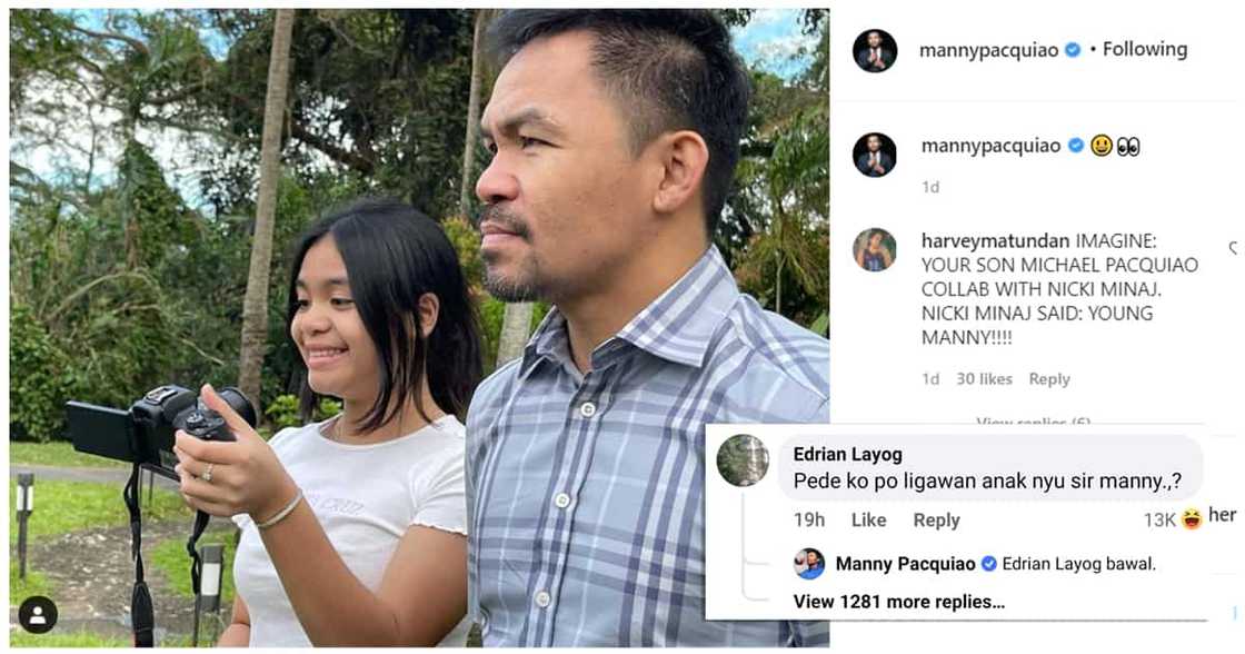Manny Pacquiao, sinagot ang netizen na nagpaalam na ligawan ang kaniyang anak Manny Pacquiao, sinagot ang netizen na nagpaalam na ligawan ang kaniyang anak