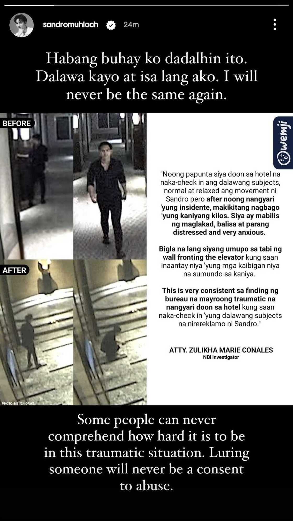 Sandro Muhlach, matapos ilabas ang CCTV sa hotel: "Dalawa kayo at isa lang ako" Sandro Muhlach, matapos ilabas ang CCTV sa hotel: "Dalawa kayo at isa lang ako"