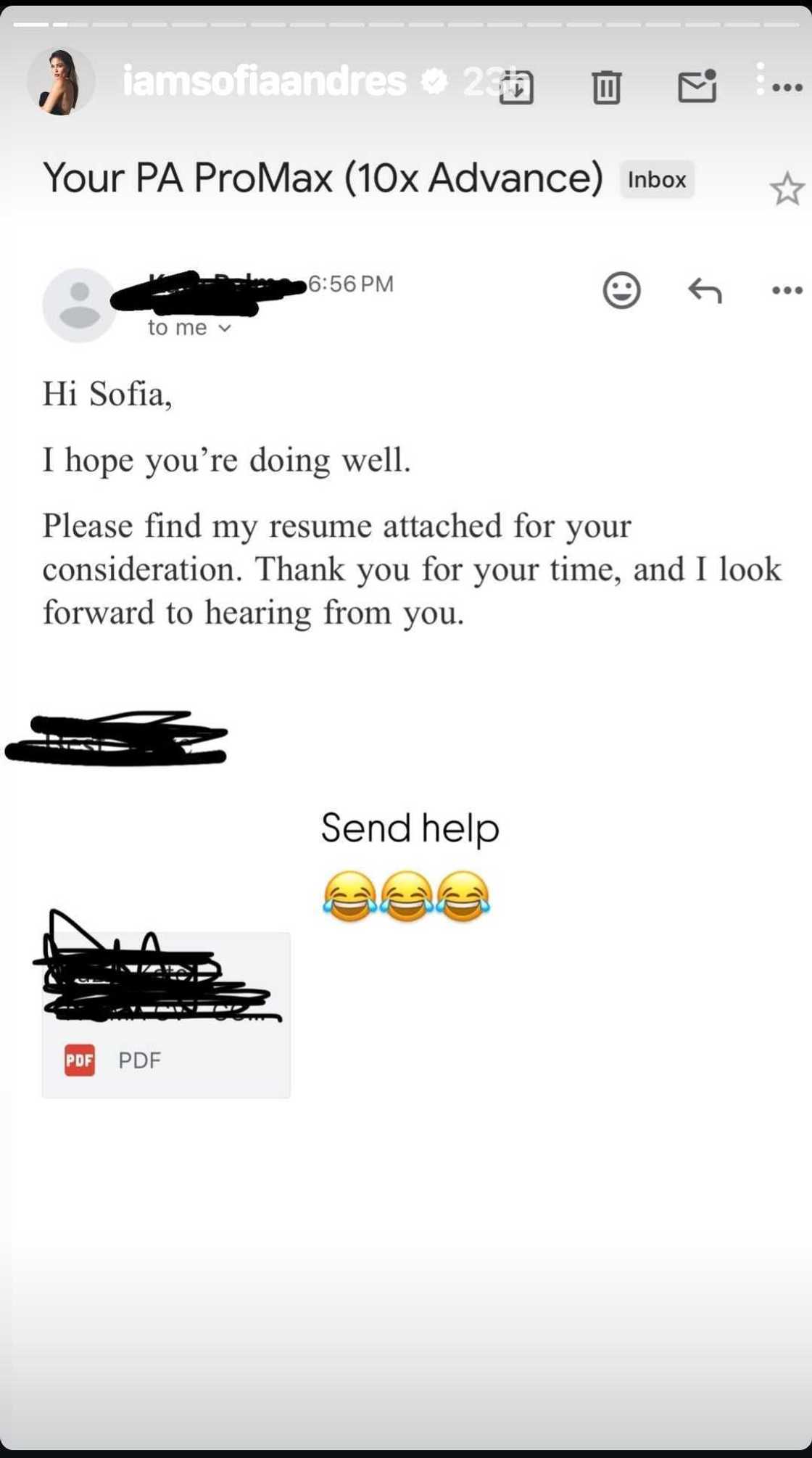 Sofia Andres, nag-react sa emails na natanggap matapos ang post niya ukol sa paghahanap ng PA Sofia Andres, nag-react sa emails na natanggap matapos ang post niya ukol sa paghahanap ng PA