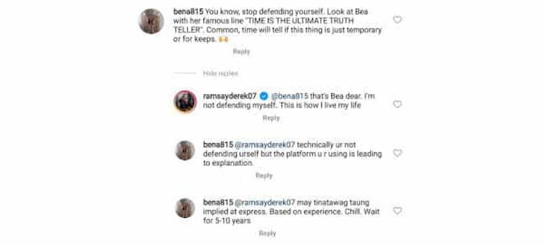 Derek Ramsay responded to a netizen comparing him with Bea Alonzo