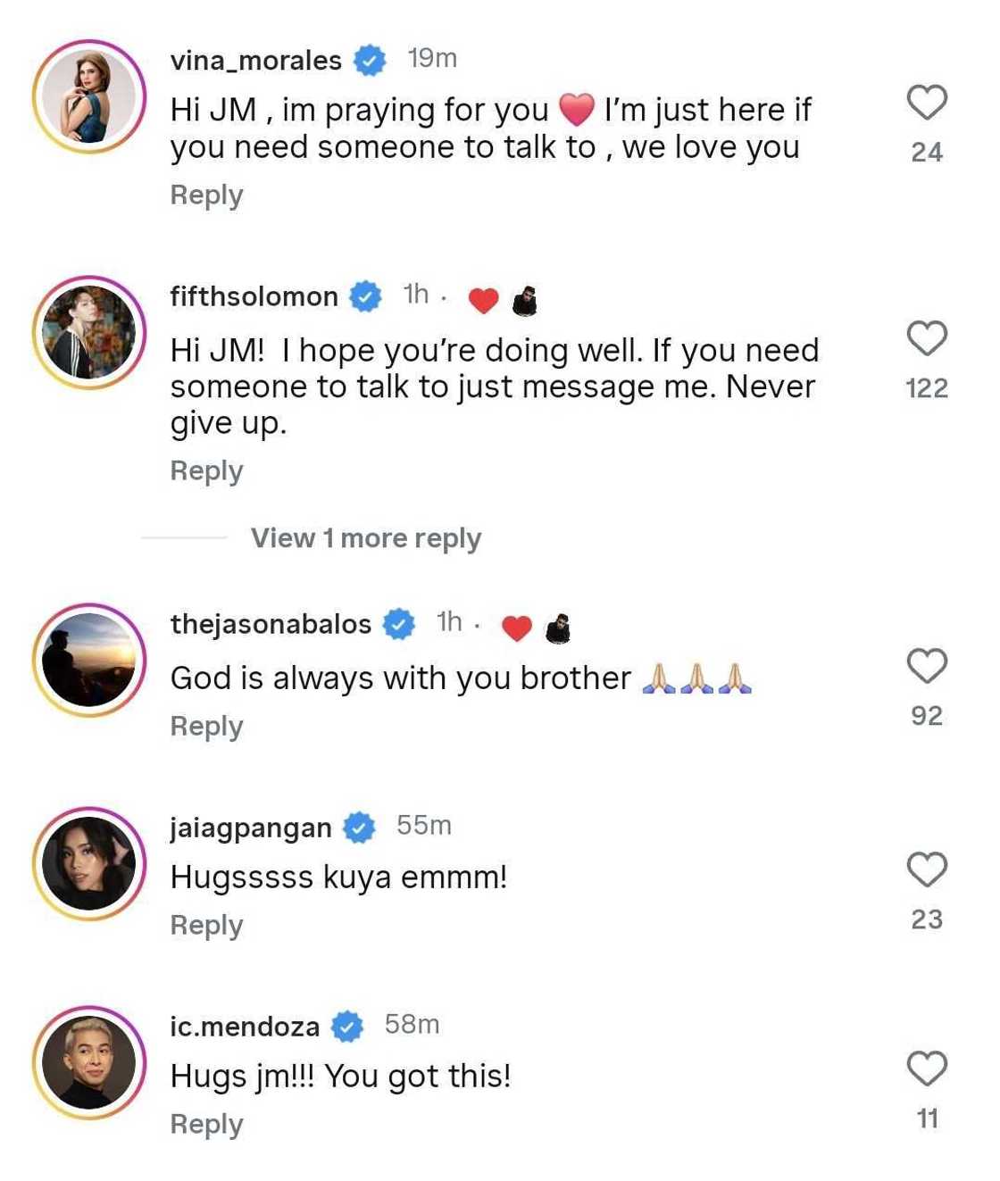 Local celebrities express support for JM De Guzman after he posted a crying video Local celebrities express support for JM De Guzman after he posted a crying video