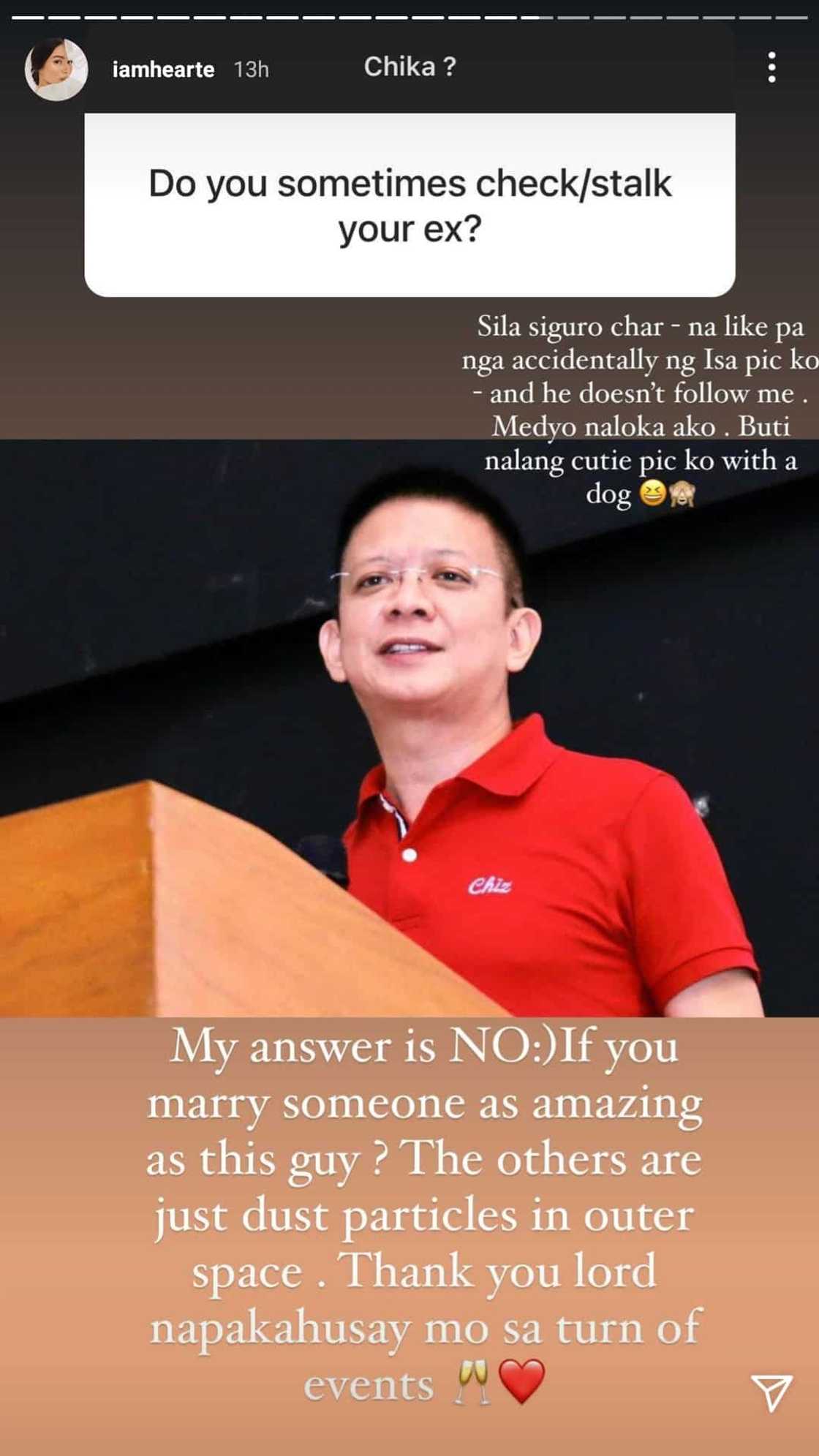 Heart Evangelista explains why she's not into stalking an ex Heart Evangelista explains why she's not into stalking an ex