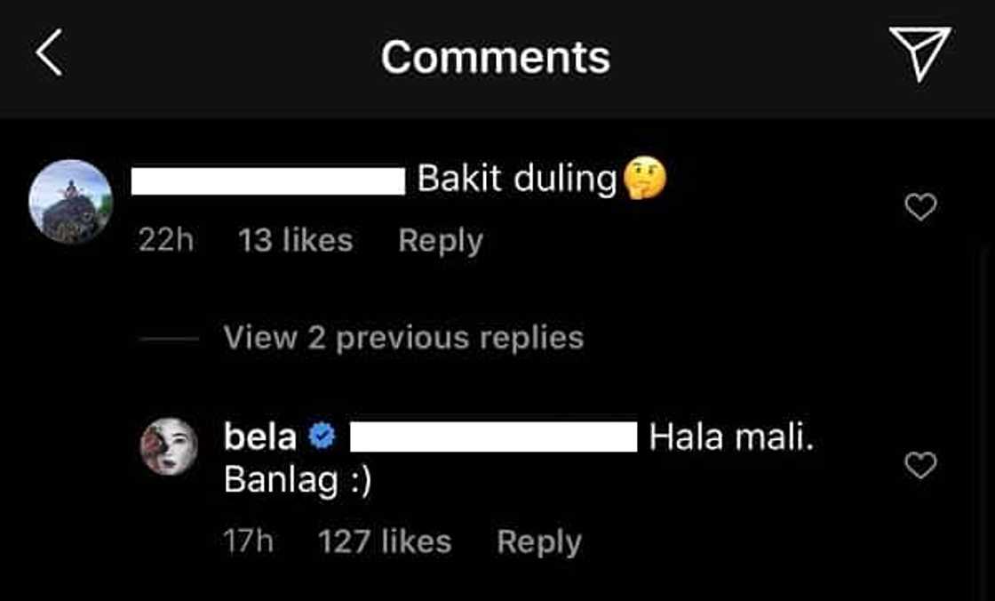 Bela Padilla claps back and corrects basher who called her ‘duling’ Bela Padilla claps back and corrects basher who called her ‘duling’