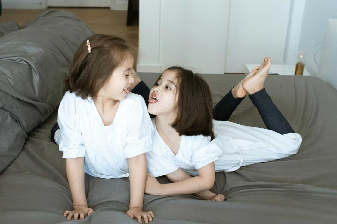 Twin sisters playing together