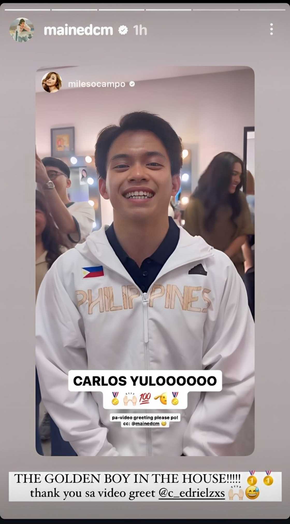 Miles Ocampo at Maine Mendoza, tuwang-tuwa nang mag-request ng video greeting mula kay Carlos Yulo Miles Ocampo at Maine Mendoza, tuwang-tuwa nang mag-request ng video greeting mula kay Carlos Yulo