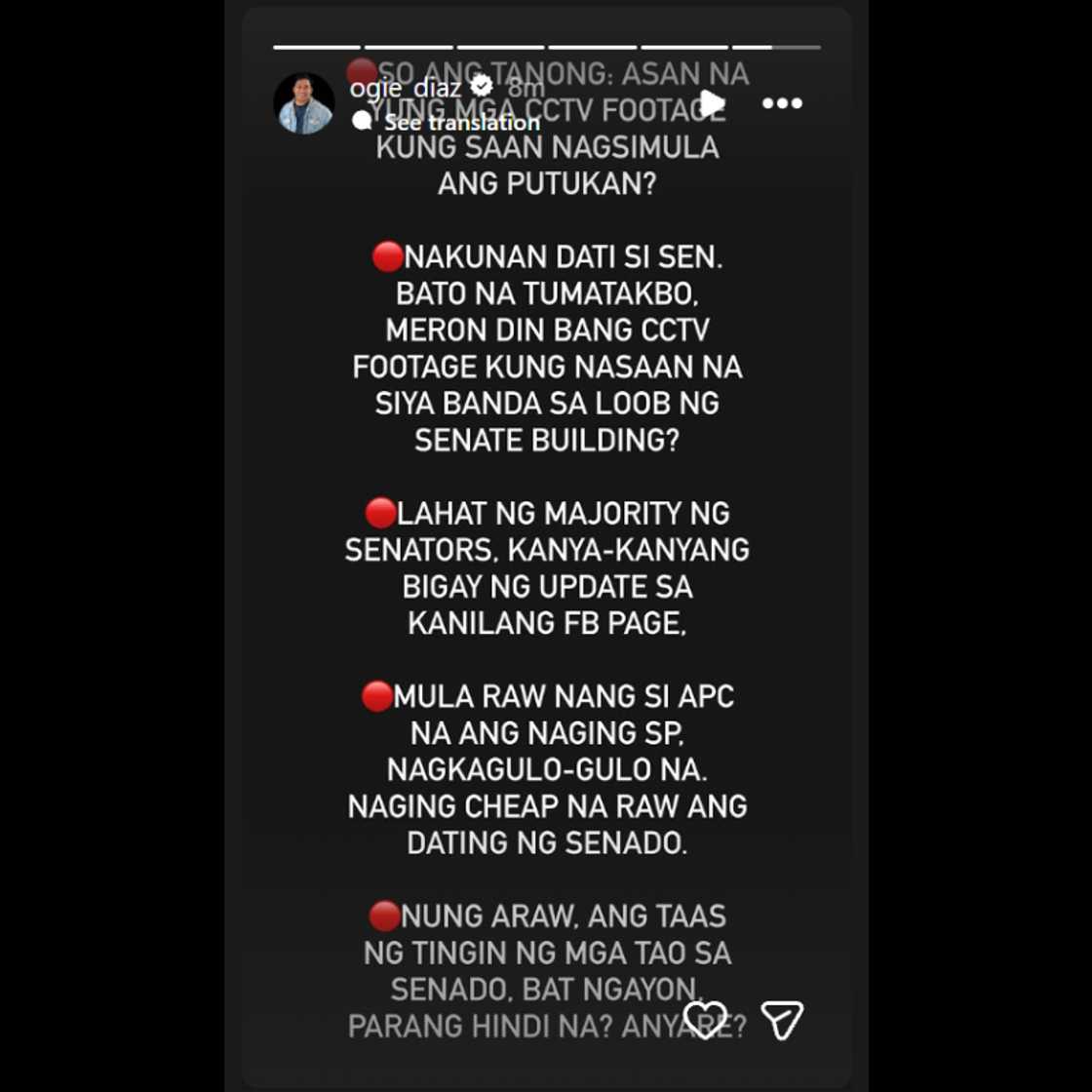 Ogie Diaz, pinuna ang umano’y “cheap” na dating ng Senado kasunod ng mga isyu