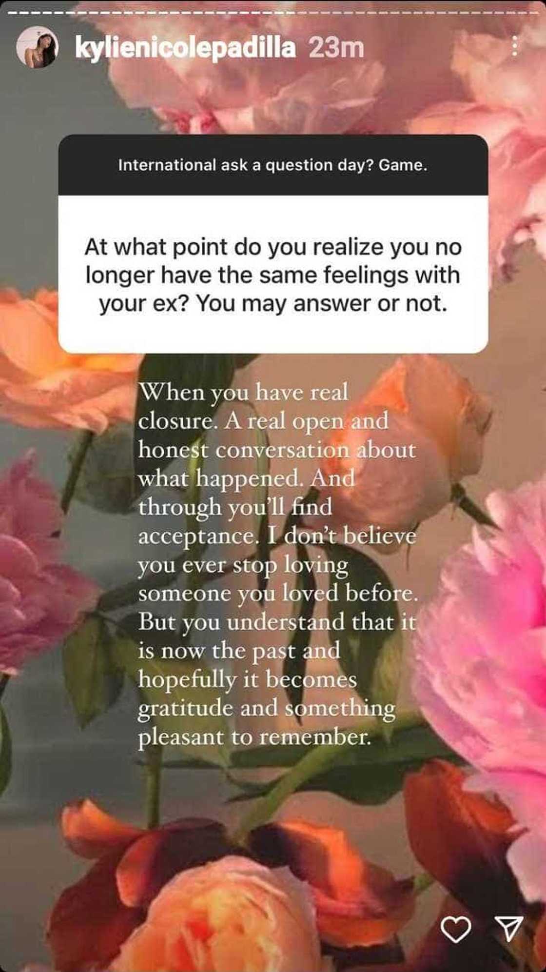 Kylie Padilla responds to “mahal mo pa” question of netizen: “ako naman muna” Kylie Padilla responds to “mahal mo pa” question of netizen: “ako naman muna”