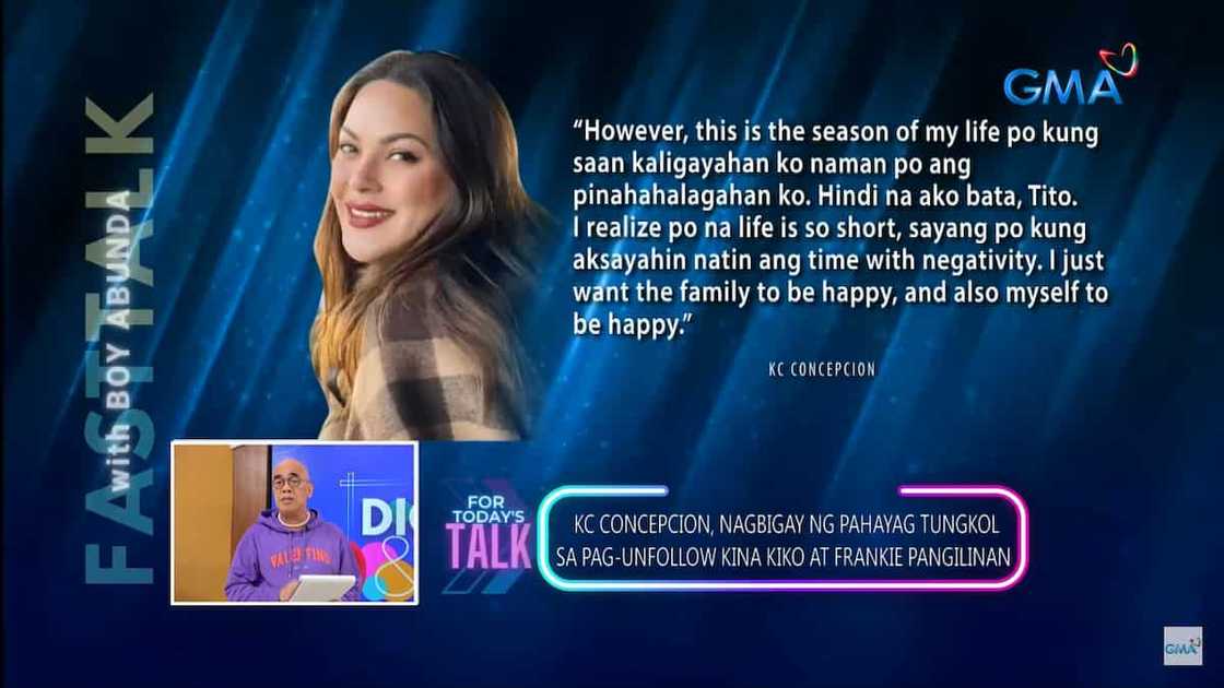 Boy Abunda, ibinahagi ang pahayag ni KC Concepcion ukol sa pag-unfollow kina Kiko, Frankie Pangilinan Boy Abunda, ibinahagi ang pahayag ni KC Concepcion ukol sa pag-unfollow kina Kiko, Frankie Pangilinan