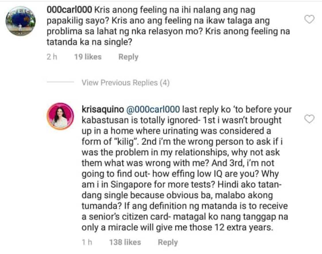 Kris Aquino lashes out against a basher who compared her with Korina Sanchez