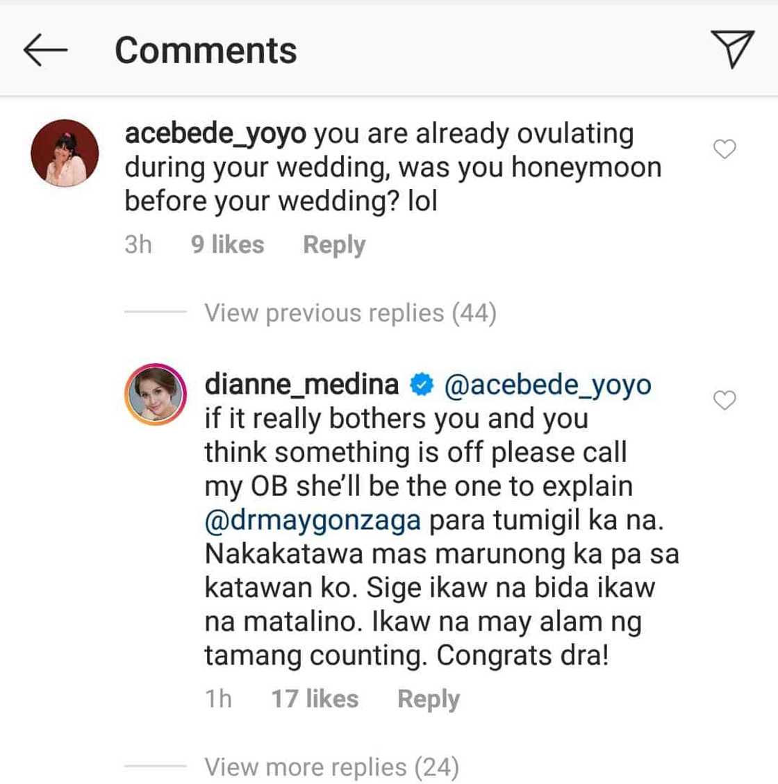 Diane Medina lambastes netizen who insinuated that she got pregnant before getting married Diane Medina lambastes netizen who insinuated that she got pregnant before getting married