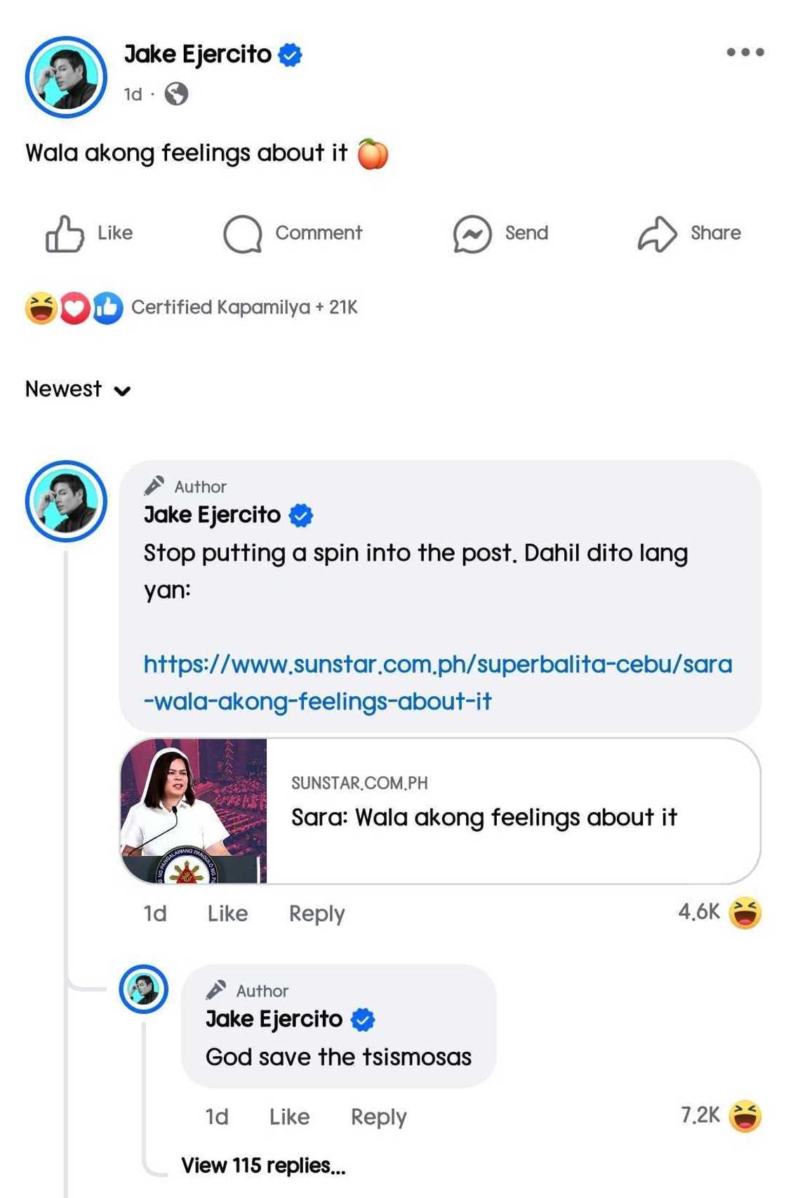 Jake Ejercito, binigyang-linaw ang kanyang viral na 'wala akong feelings' post Jake Ejercito, binigyang-linaw ang kanyang viral na 'wala akong feelings' post