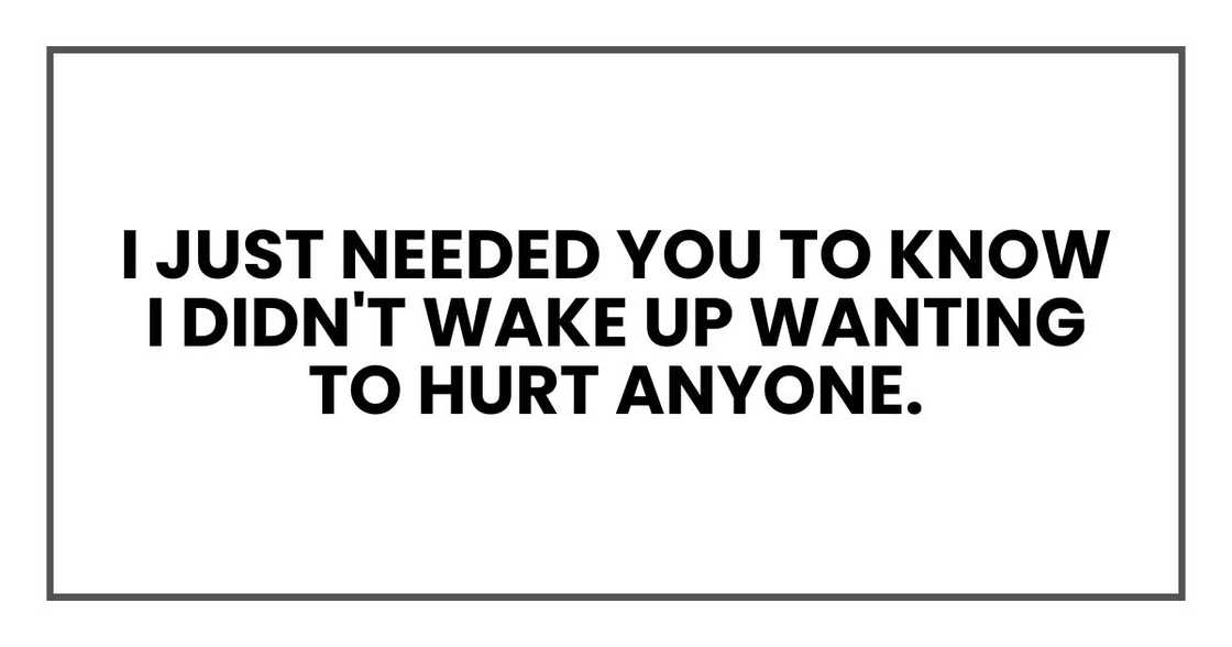 I just needed you to know I didn't wake up wanting to hurt anyone. I just needed you to know I didn't wake up wanting to hurt anyone.
