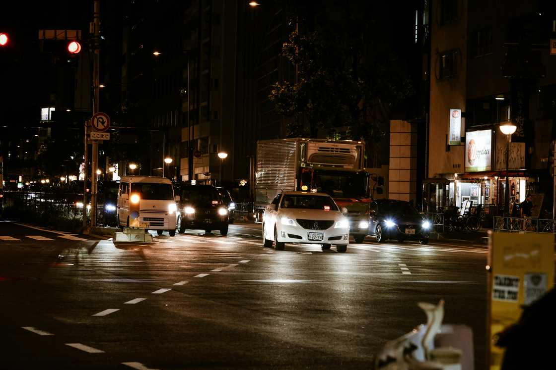 Cars in traffic at night