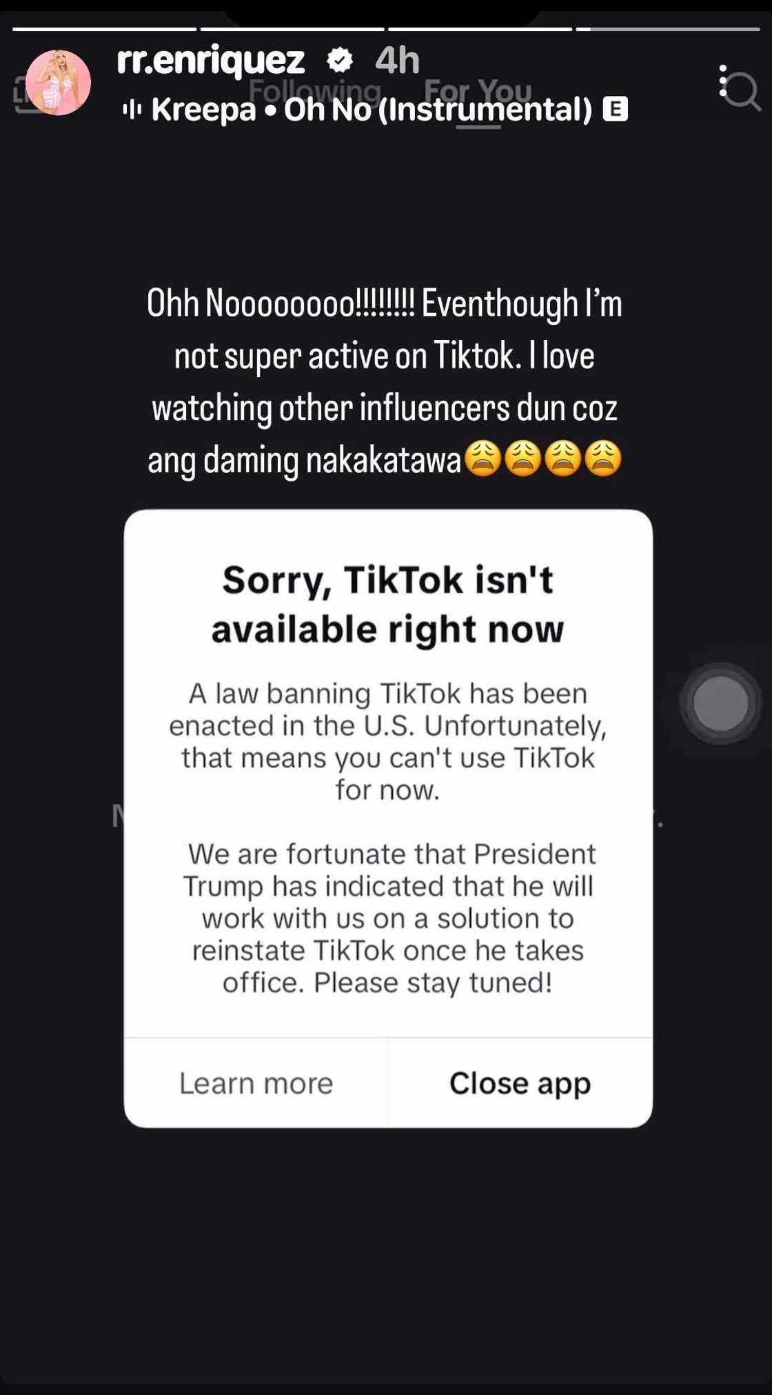 RR Enriquez, nag-react sa pagiging banned ng TikTok sa US