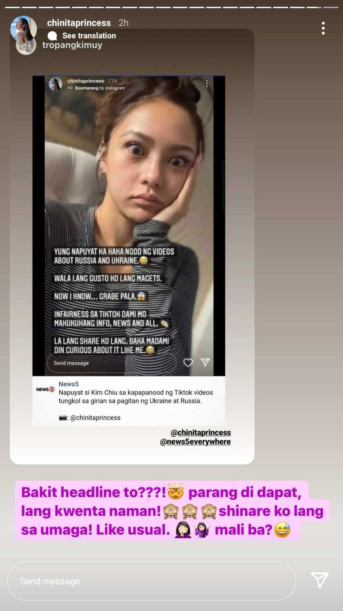 Cristy Fermin, naawa kay Kim Chiu na na-bash matapos manood ng TikTok videos ukol sa Russia-Ukraine Cristy Fermin, naawa kay Kim Chiu na na-bash matapos manood ng TikTok videos ukol sa Russia-Ukraine