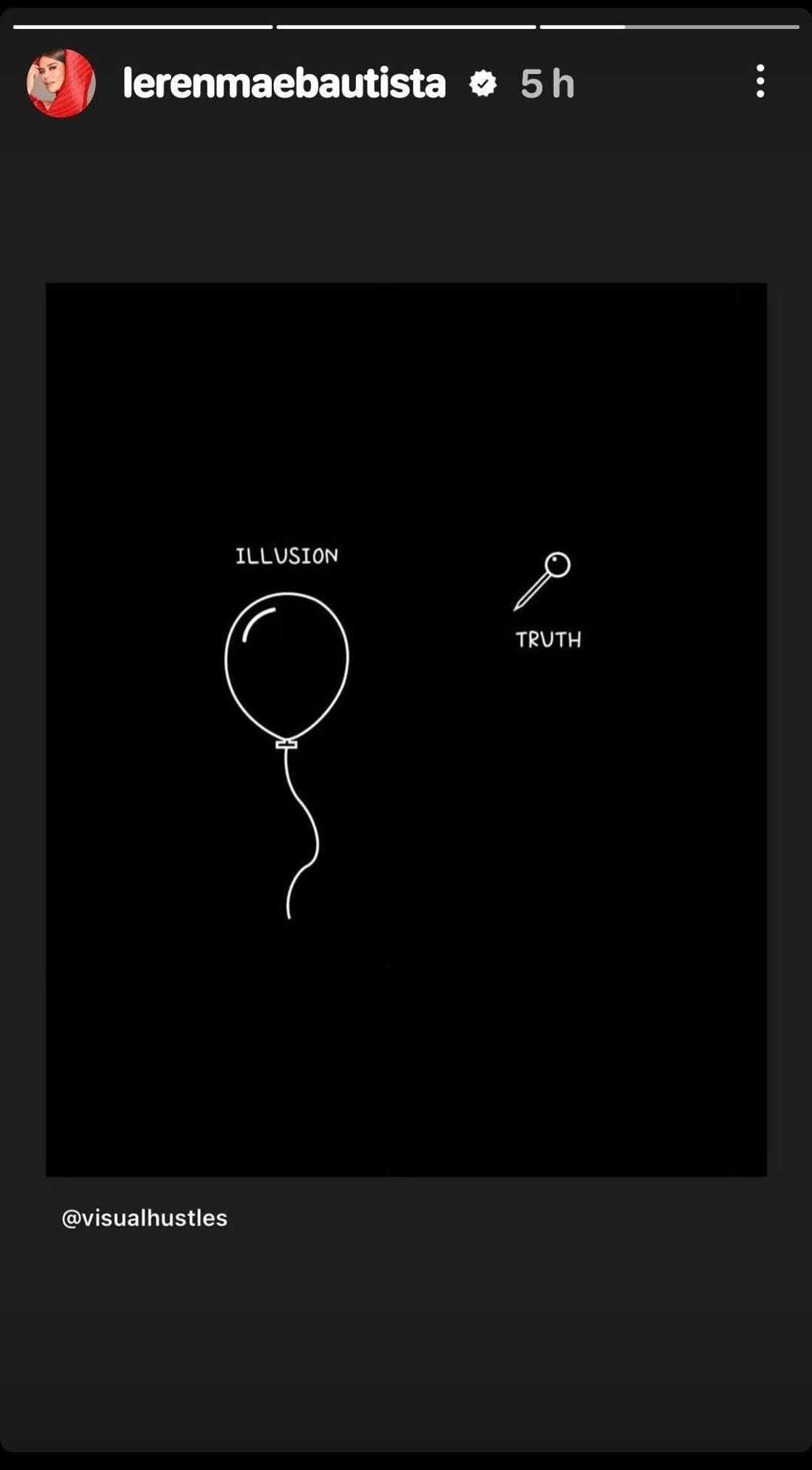 Leren Mae Bautista reshares meaningful post about “illusion” and “truth” Leren Mae Bautista reshares meaningful post about “illusion” and “truth”