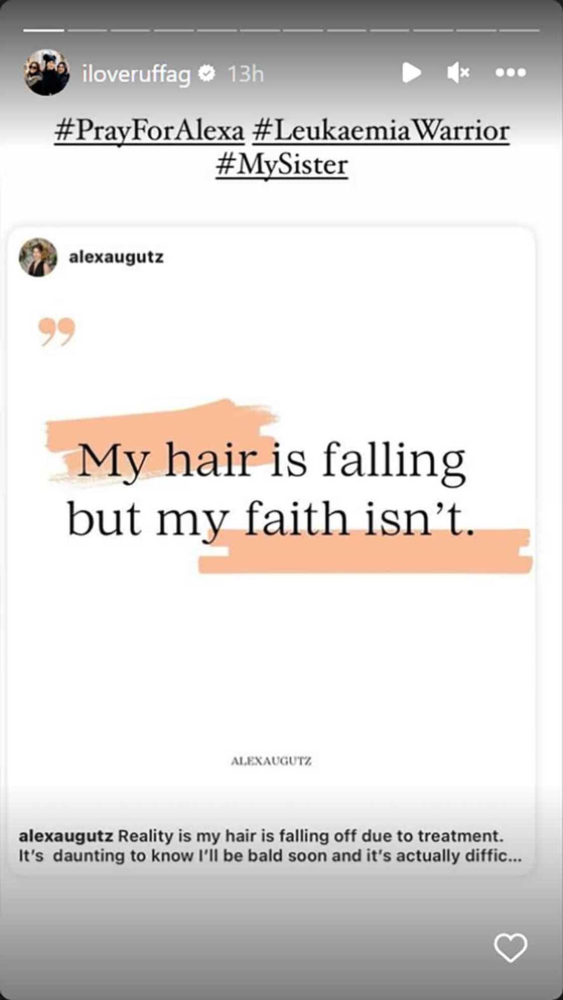 Ruffa Gutierrez, shinare nakakaantig na post ni Alexa: “My hair is falling but my faith isn’t”