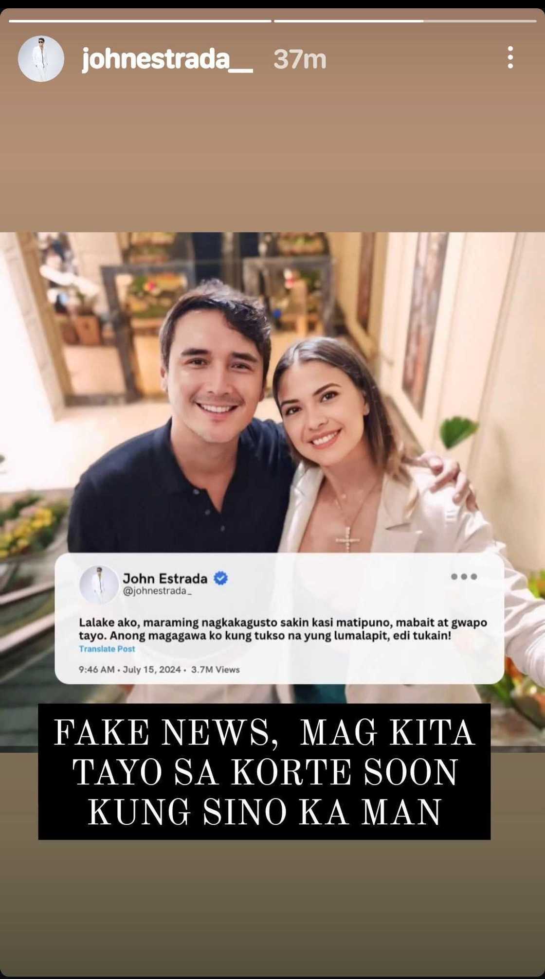 John Estrada, may banta sa nagpakalat ng post na may pekeng statement niya ukol sa pagiging lalake John Estrada, may banta sa nagpakalat ng post na may pekeng statement niya ukol sa pagiging lalake