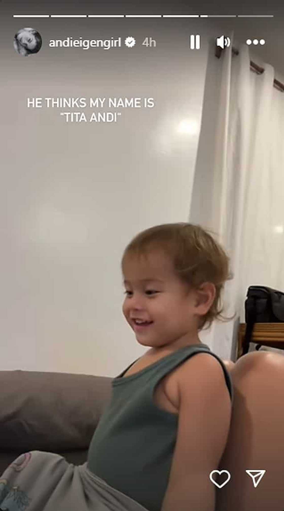 Andi Eigenmann, natawa kay Koa: "He thinks my name is Tita Andi" Andi Eigenmann, natawa kay Koa: "He thinks my name is Tita Andi"