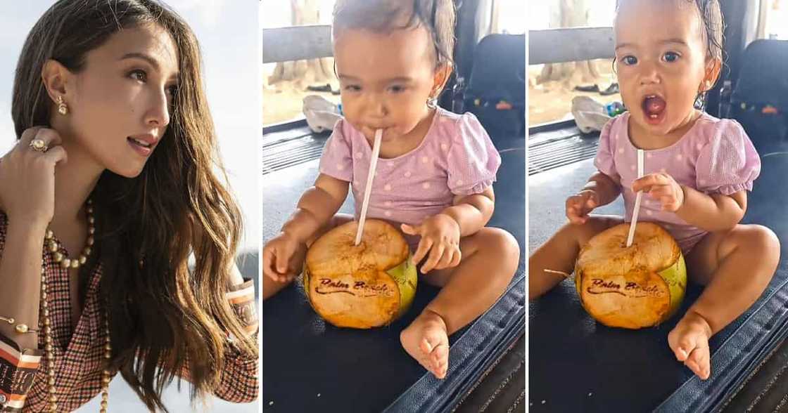 Solenn Heussaff, ibinahagi sa socmed video ni Maëlys na masigasig na umiinom ng natural na buko juice