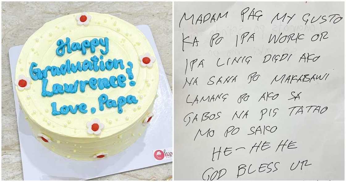 Liham ng isang tatay sa bakery na nagpaunlak ng graduation cake sa anak niya, viral Liham ng isang tatay sa bakery na nagpaunlak ng graduation cake sa anak niya, viral