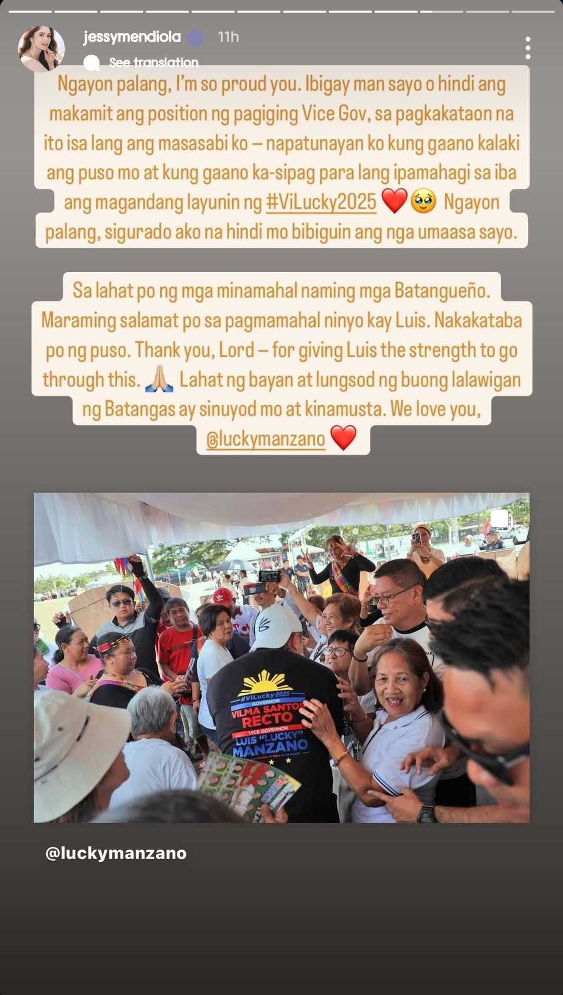 Jessy Mendiola, may mensahe kay Luis Menzano sa gitna ng papalapit na eleksyon Jessy Mendiola, may mensahe kay Luis Menzano sa gitna ng papalapit na eleksyon