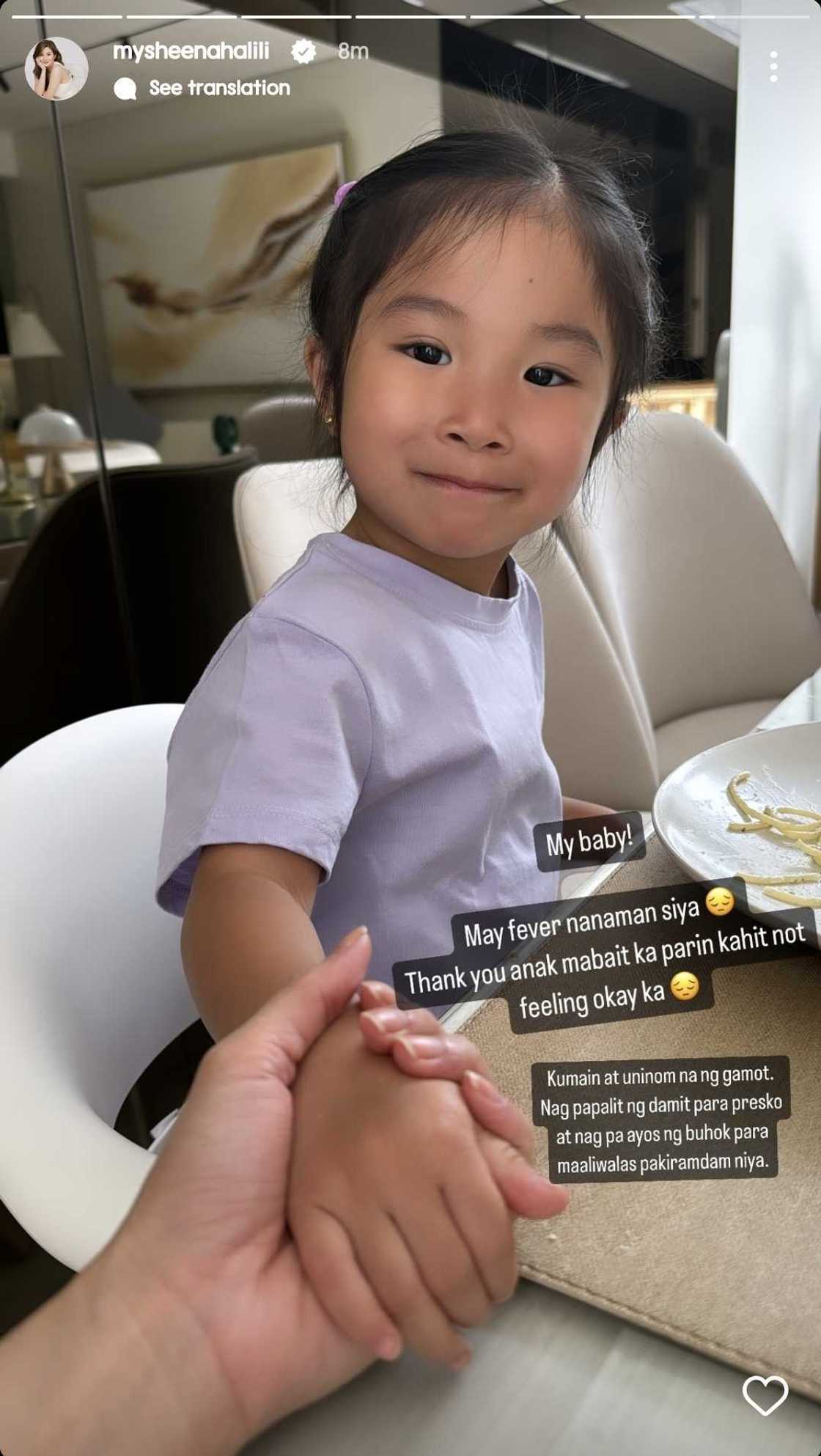 Sheena Halili thanks her daughter Martina for being good despite being sick Sheena Halili thanks her daughter Martina for being good despite being sick