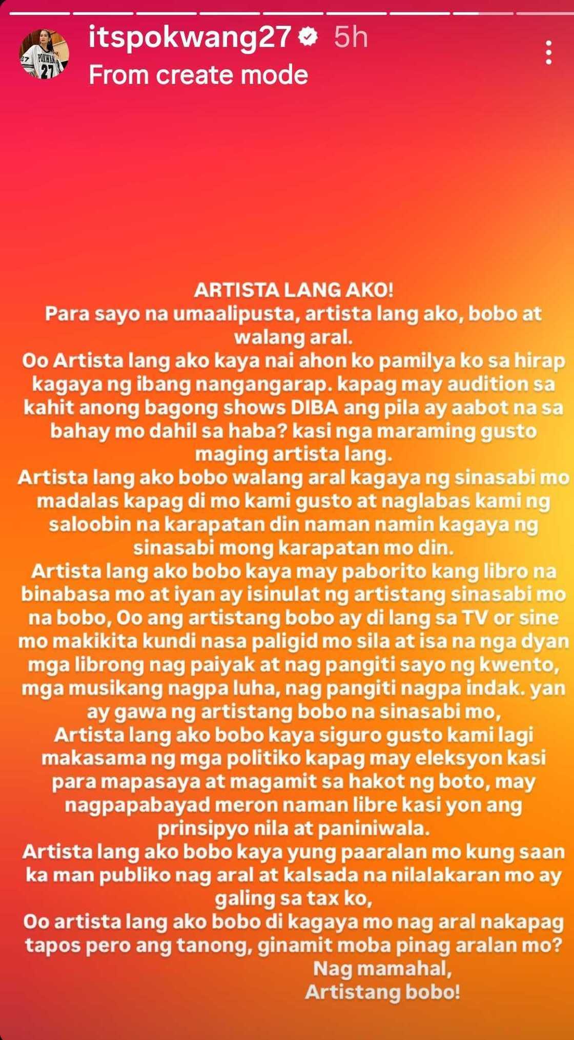 Pokwang, may matapang na mensahe tungkol sa bansag na “artista lang”
