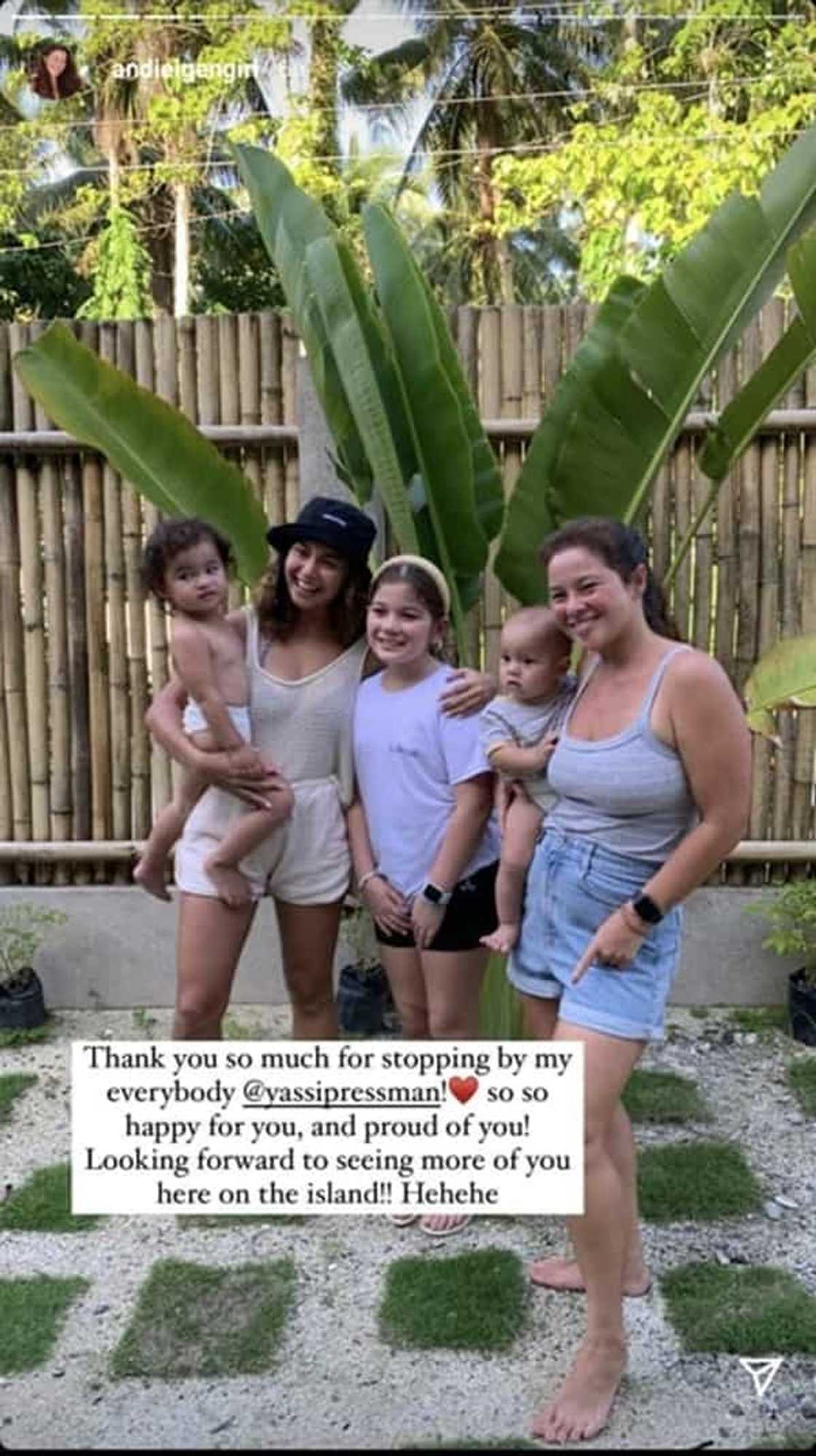 Andi Eigenmann thanks Yassi Pressman for visiting her and the kids in Siargao Andi Eigenmann thanks Yassi Pressman for visiting her and the kids in Siargao