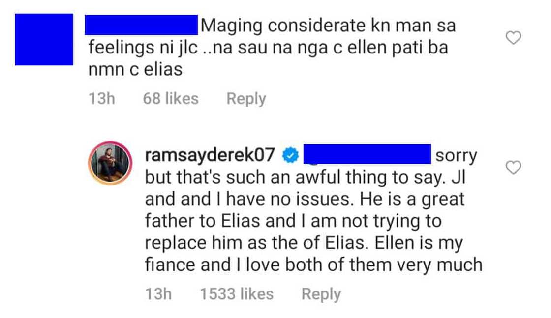 Derek Ramsay, sinabihan ng basher maging considerate sa damdamin ni JLC: "Pati ba naman si Elias" Derek Ramsay, sinabihan ng basher maging considerate sa damdamin ni JLC: "Pati ba naman si Elias"