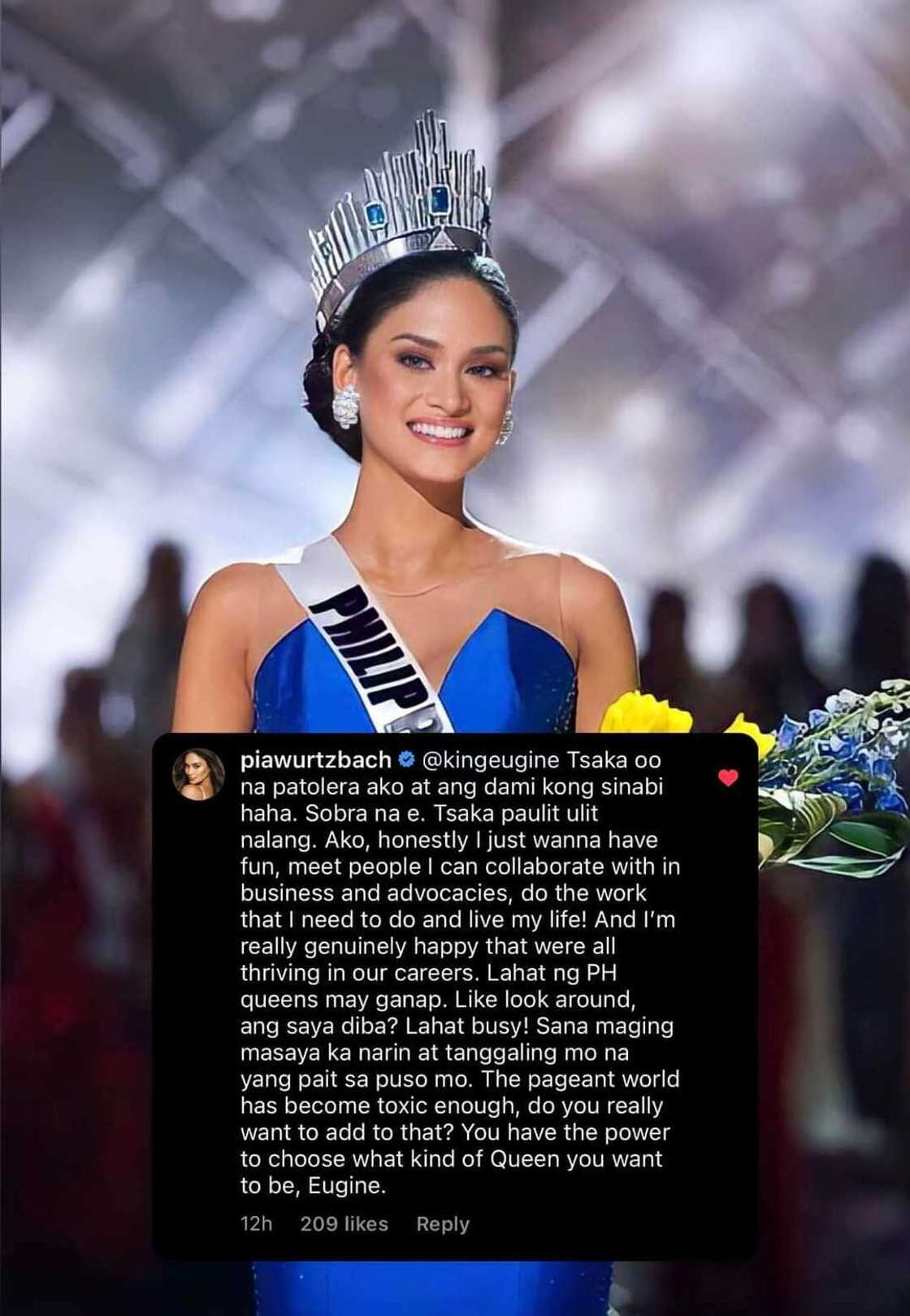 Pia Wurtzbach, rumesbak sa mga bashers na gumagawa ng isyu ukol sa kanya at kay Catriona Gray: “Bakit ako?”