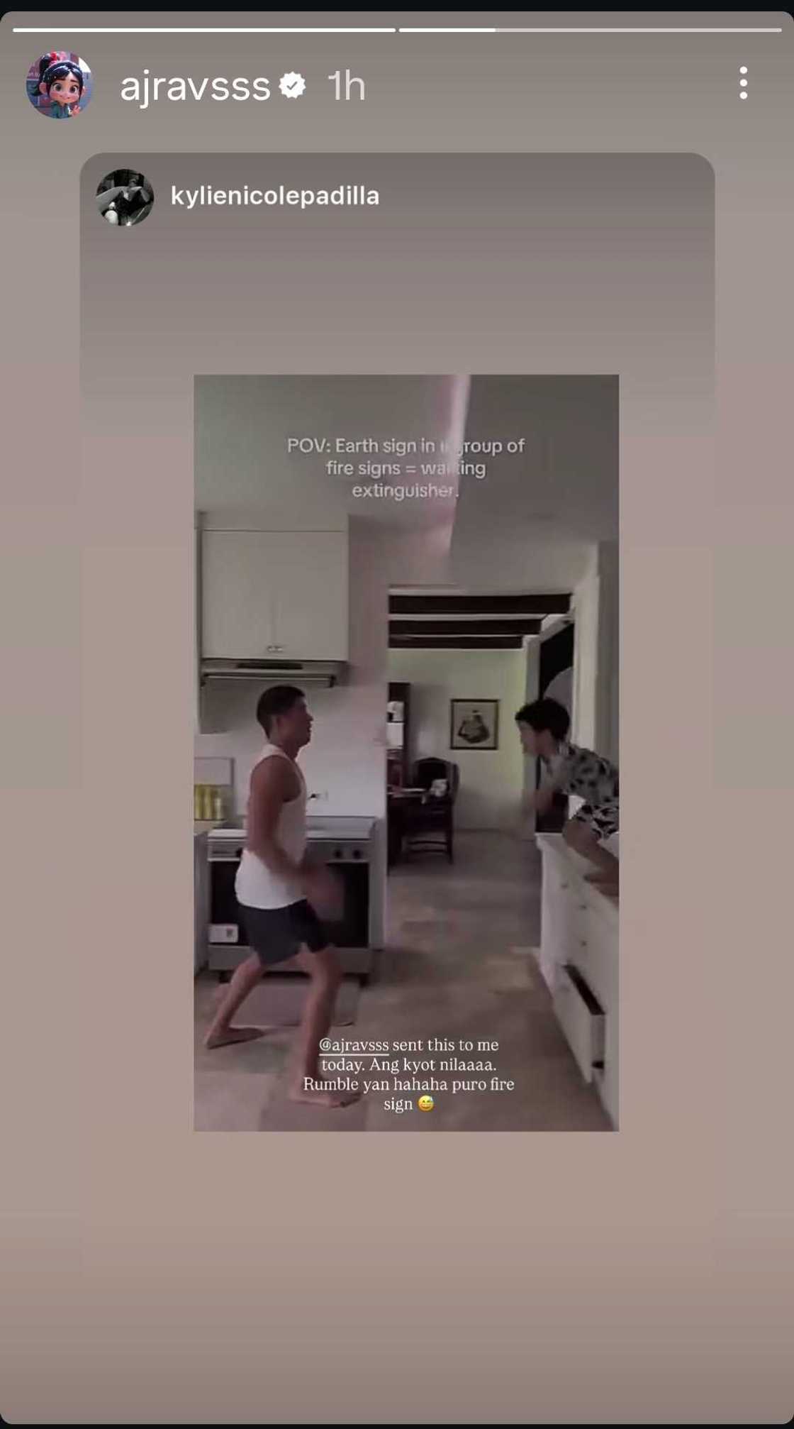 Kylie Padilla reacted to a video from AJ Raval: “Rumble yan hahaha”