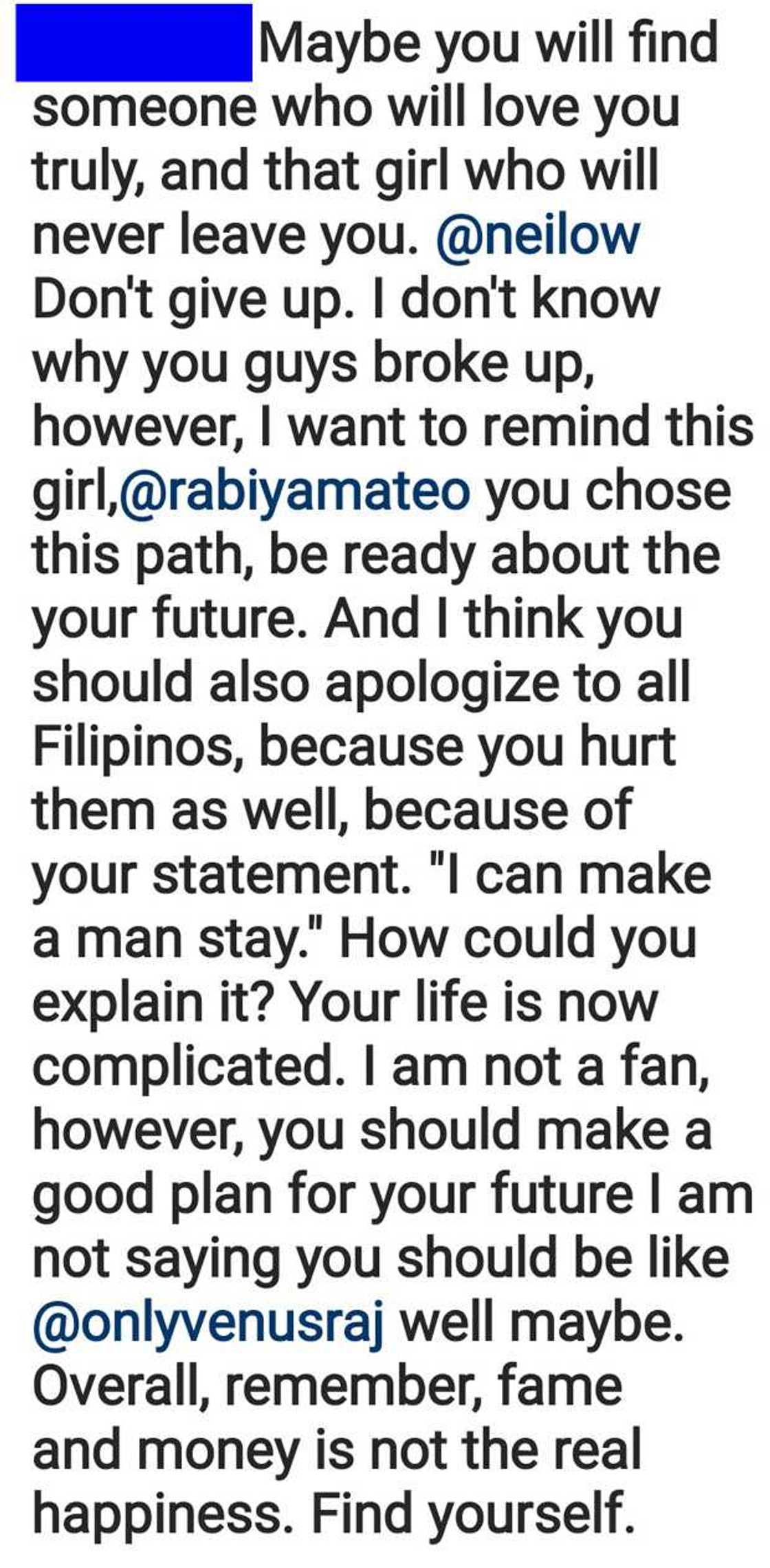 Rabiya Mateo's ex-boyfriend Neil Salvacion defends beauty queen against bashers Rabiya Mateo's ex-boyfriend Neil Salvacion defends beauty queen against bashers
