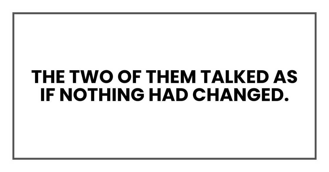 The two of them talked as if nothing had changed. The two of them talked as if nothing had changed.